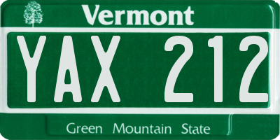 VT license plate YAX212