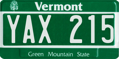 VT license plate YAX215