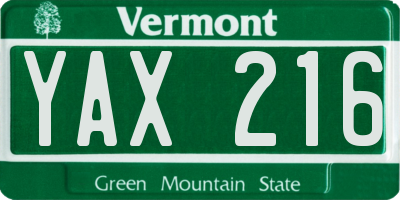 VT license plate YAX216