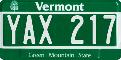 VT license plate YAX217