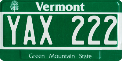 VT license plate YAX222