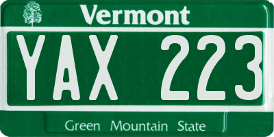 VT license plate YAX223