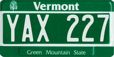 VT license plate YAX227