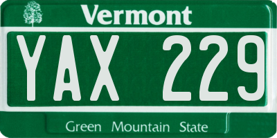VT license plate YAX229