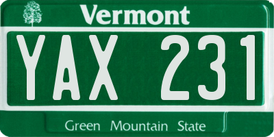 VT license plate YAX231