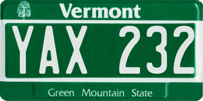 VT license plate YAX232