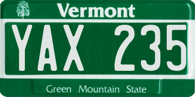 VT license plate YAX235