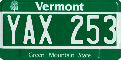 VT license plate YAX253