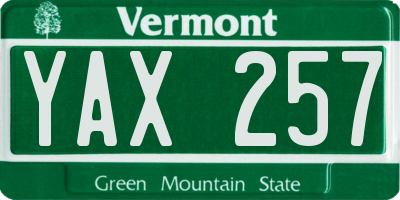 VT license plate YAX257