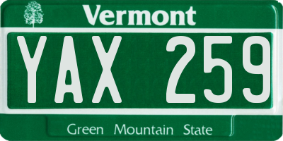 VT license plate YAX259