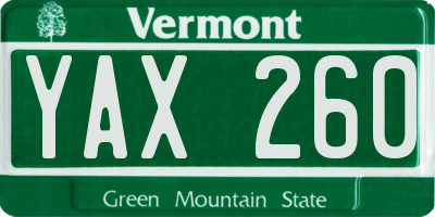 VT license plate YAX260