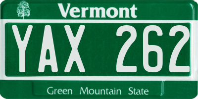 VT license plate YAX262