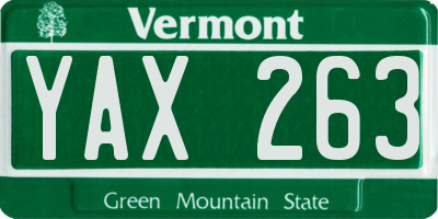 VT license plate YAX263