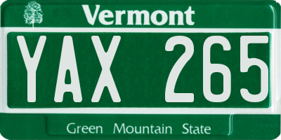 VT license plate YAX265