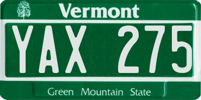 VT license plate YAX275