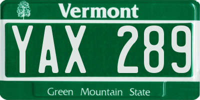 VT license plate YAX289