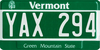 VT license plate YAX294