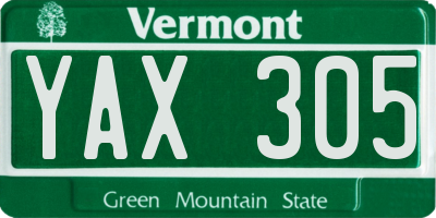 VT license plate YAX305