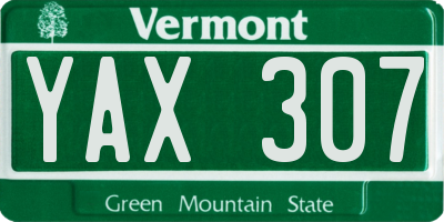 VT license plate YAX307
