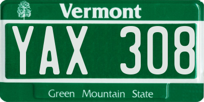 VT license plate YAX308
