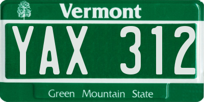 VT license plate YAX312