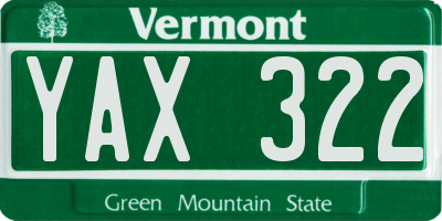 VT license plate YAX322