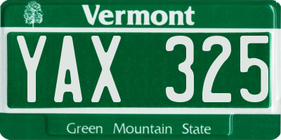 VT license plate YAX325