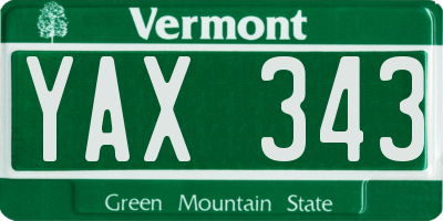 VT license plate YAX343