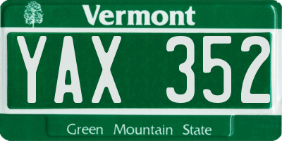 VT license plate YAX352