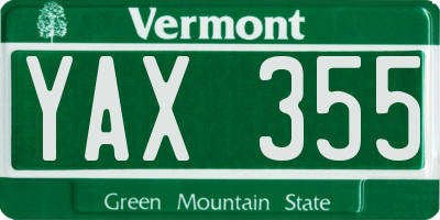 VT license plate YAX355