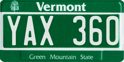 VT license plate YAX360
