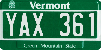 VT license plate YAX361