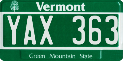 VT license plate YAX363