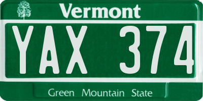 VT license plate YAX374