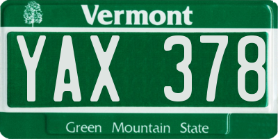 VT license plate YAX378