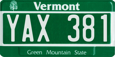 VT license plate YAX381