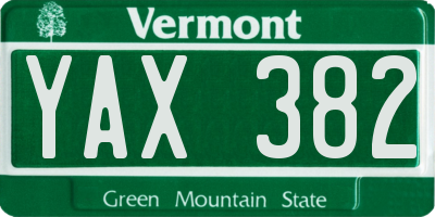 VT license plate YAX382