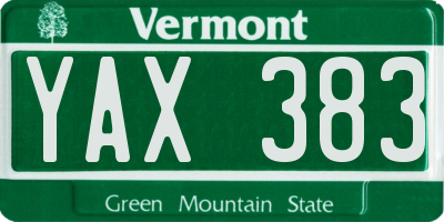 VT license plate YAX383