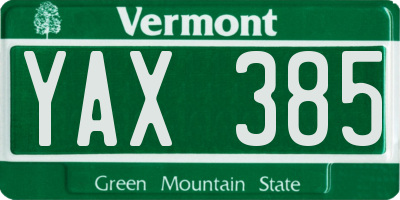 VT license plate YAX385