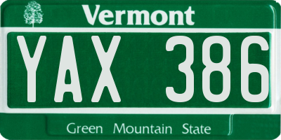 VT license plate YAX386