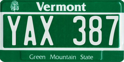 VT license plate YAX387