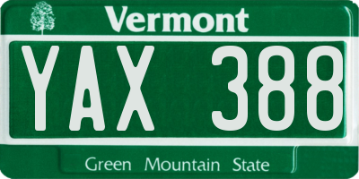 VT license plate YAX388