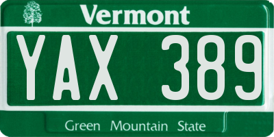 VT license plate YAX389