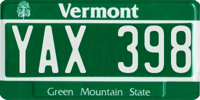VT license plate YAX398