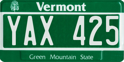 VT license plate YAX425