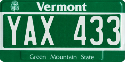 VT license plate YAX433