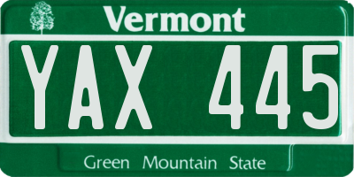 VT license plate YAX445