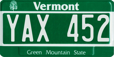 VT license plate YAX452