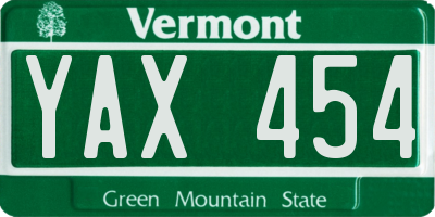 VT license plate YAX454