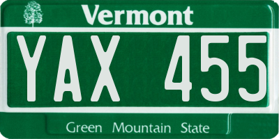 VT license plate YAX455